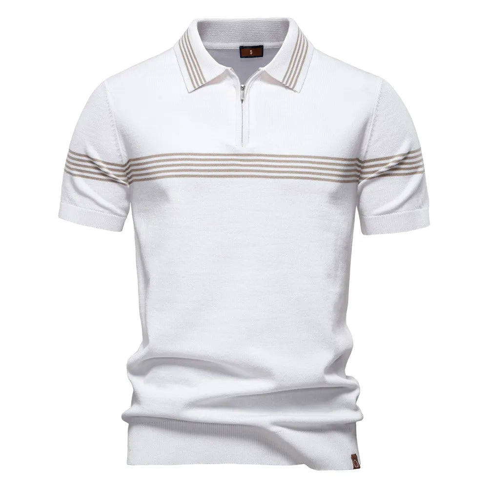 Veneto Luxury Stripe Knit Zip Polo