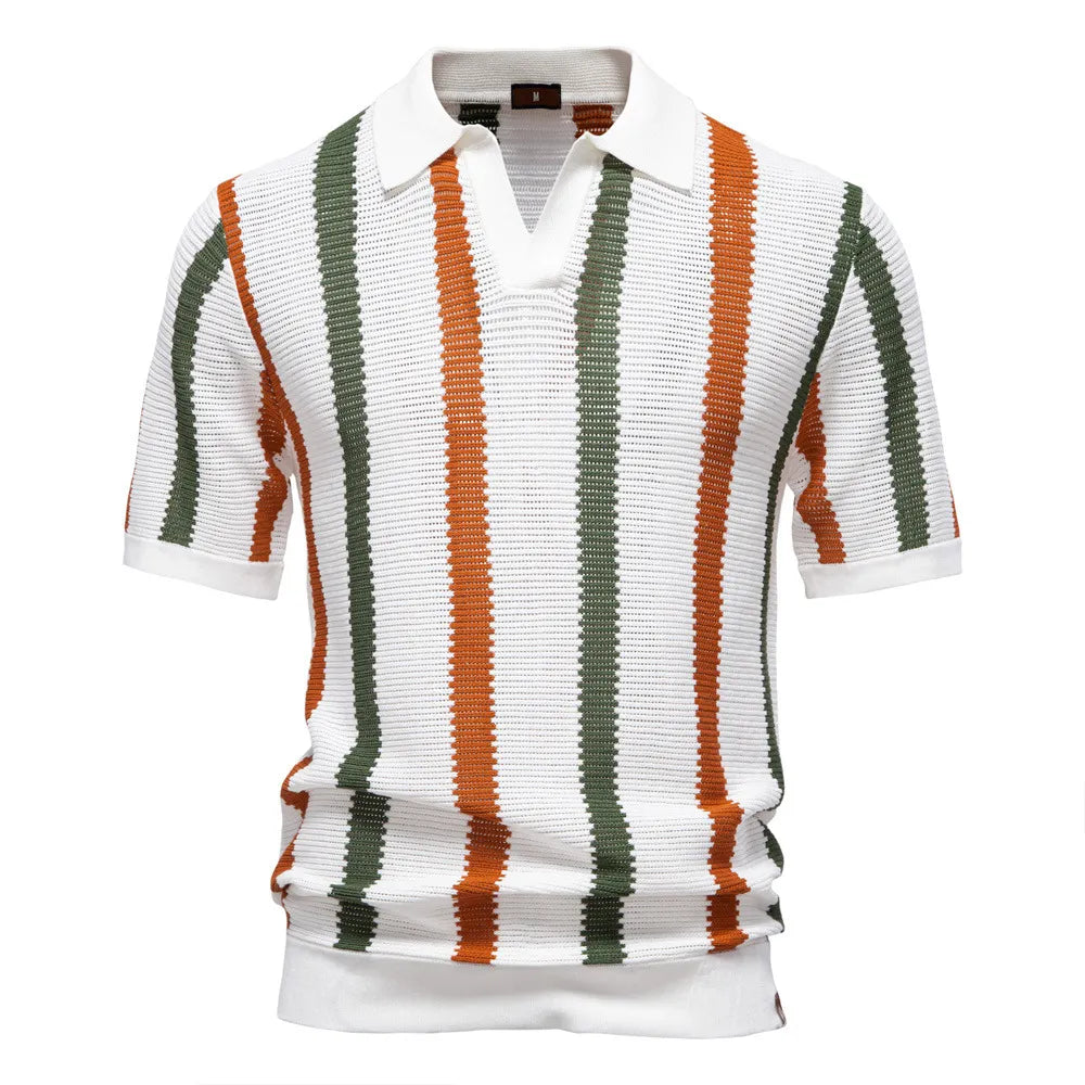 Riviera Striped Knit Polo Shirt