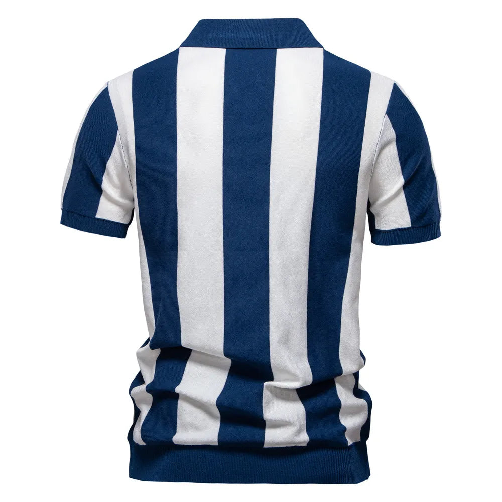 Milano Vertical Stripe Knit Zip Polo