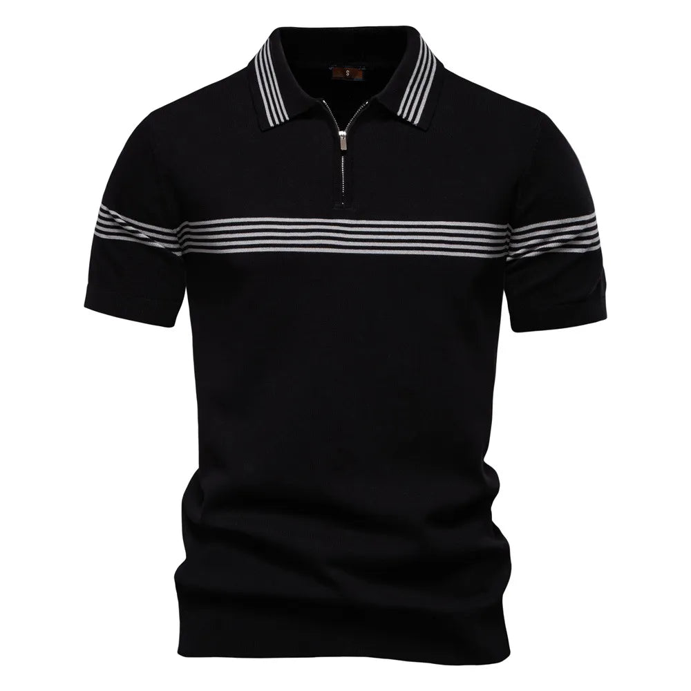 Veneto Luxury Stripe Knit Zip Polo