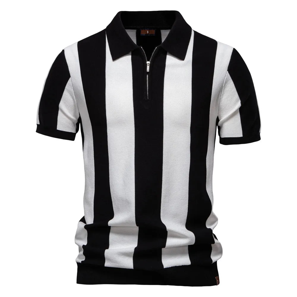 Milano Vertical Stripe Knit Zip Polo