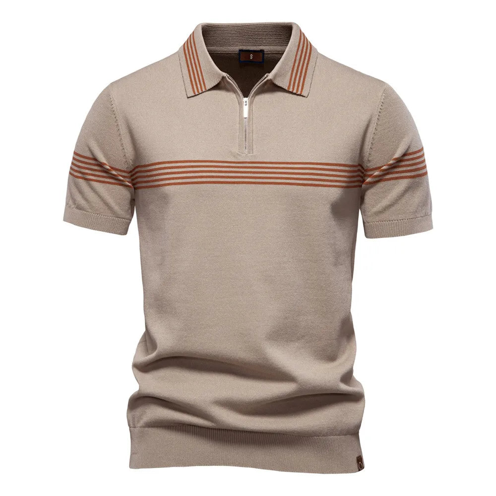 Veneto Luxury Stripe Knit Zip Polo