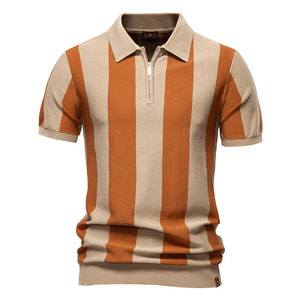 Milano Vertical Stripe Knit Zip Polo