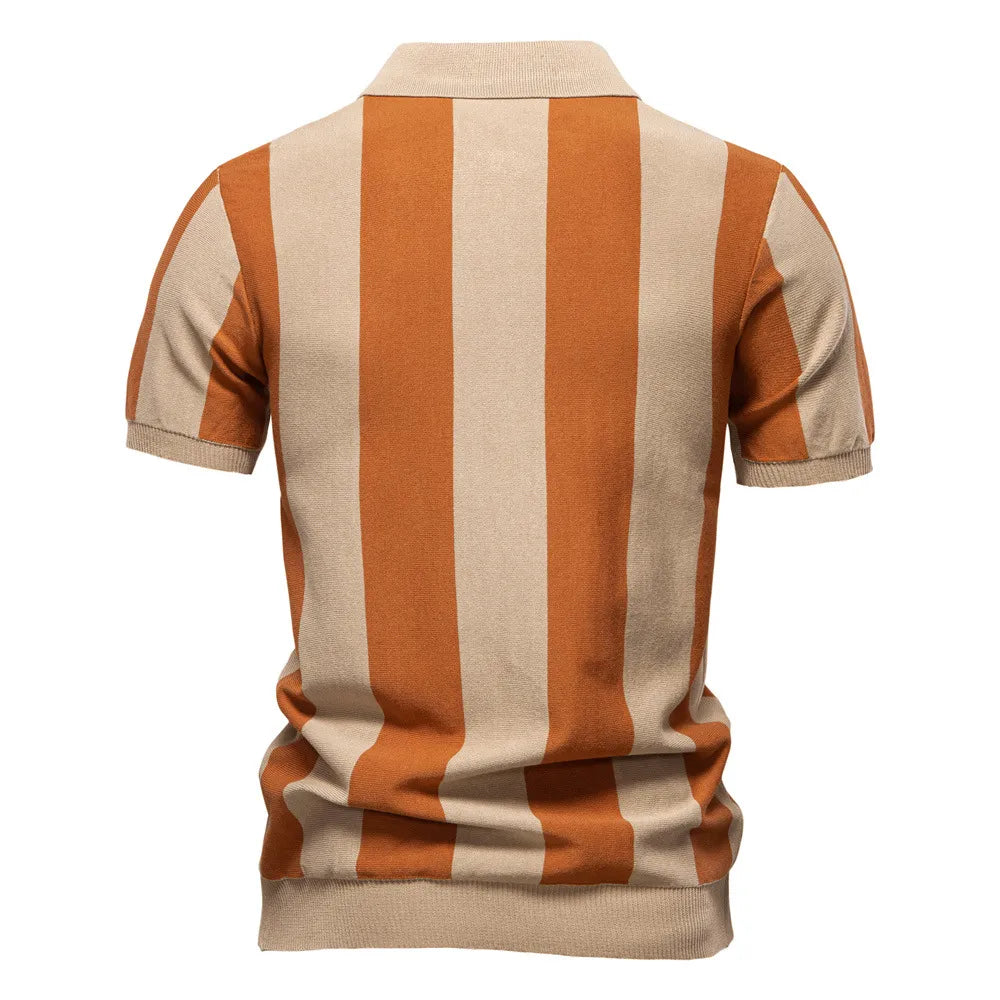 Milano Vertical Stripe Knit Zip Polo