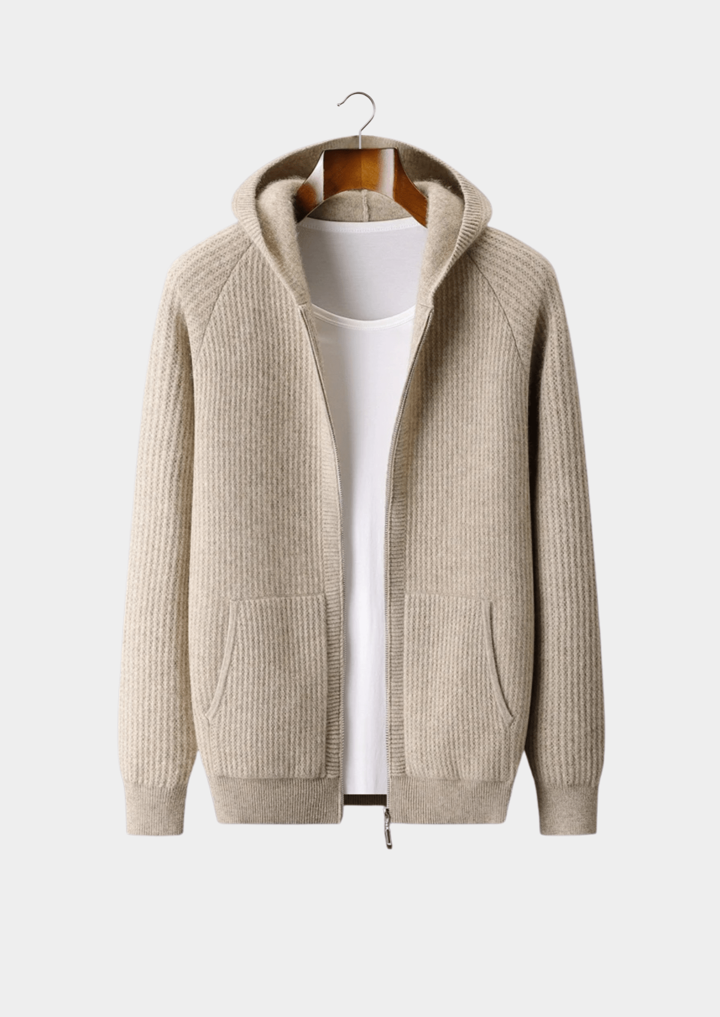 WOOL RIBBED ZIPPER HOODIE