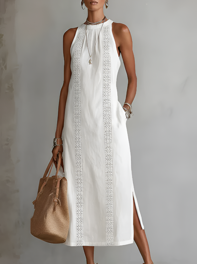 Jimena | Linen Midi Dress With a Mandarin Collar