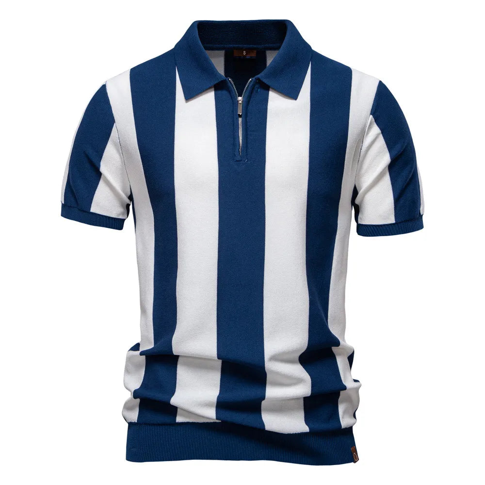 Milano Vertical Stripe Knit Zip Polo