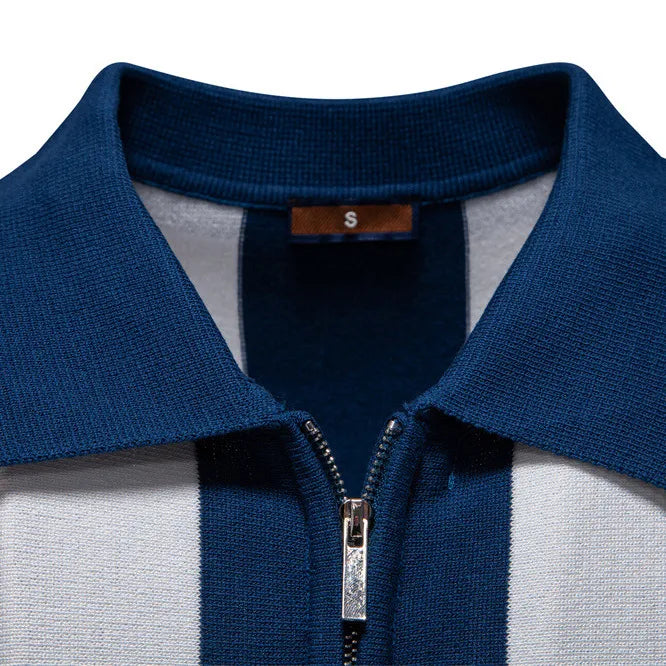 Milano Vertical Stripe Knit Zip Polo