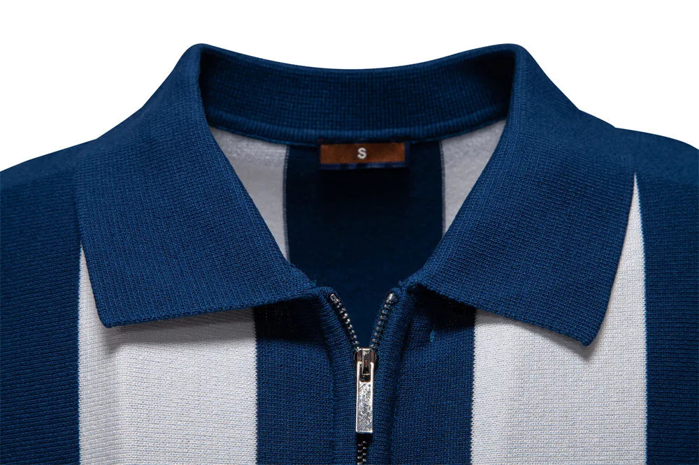Milano Vertical Stripe Knit Zip Polo
