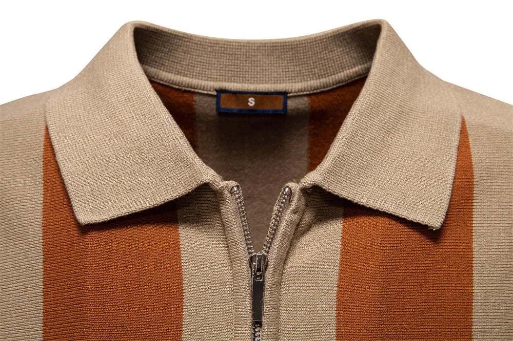 Milano Vertical Stripe Knit Zip Polo
